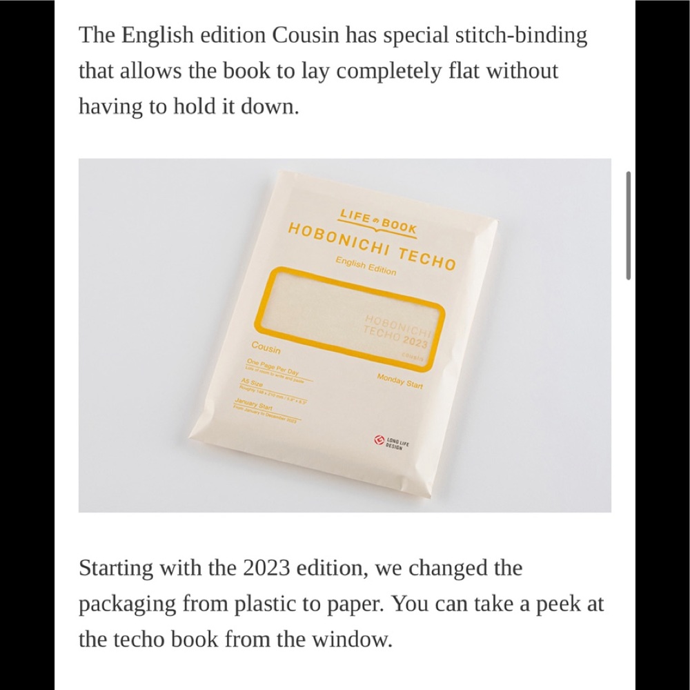 🆕 Hobonichi Techo Cousin Book English Edition (January Start) A5 Size / English